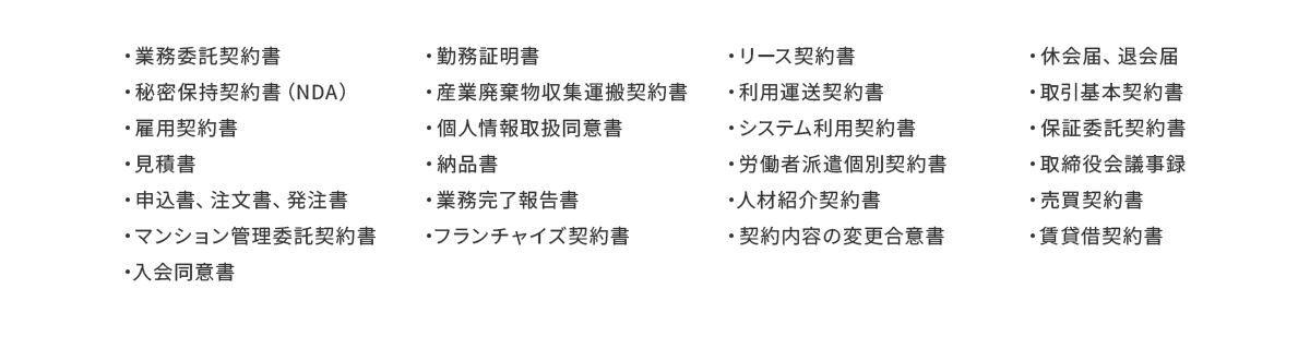 WAN-Signで対応可能な書類一覧